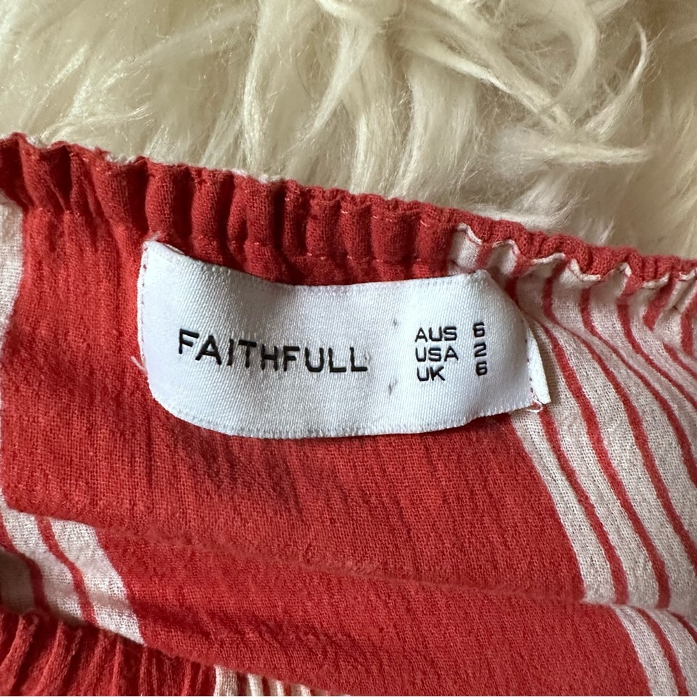 Faithfull the Brand Red Pinstriped Amalfi Off Shoulder Dress - Picture 6 of 6